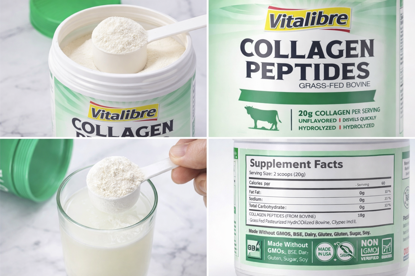 Grass-Fed Bovine Collagen Peptides Powder – Types I & III – Unflavored – 20g Collagen per Serving – Clean, Pure & Highly Bioavailable