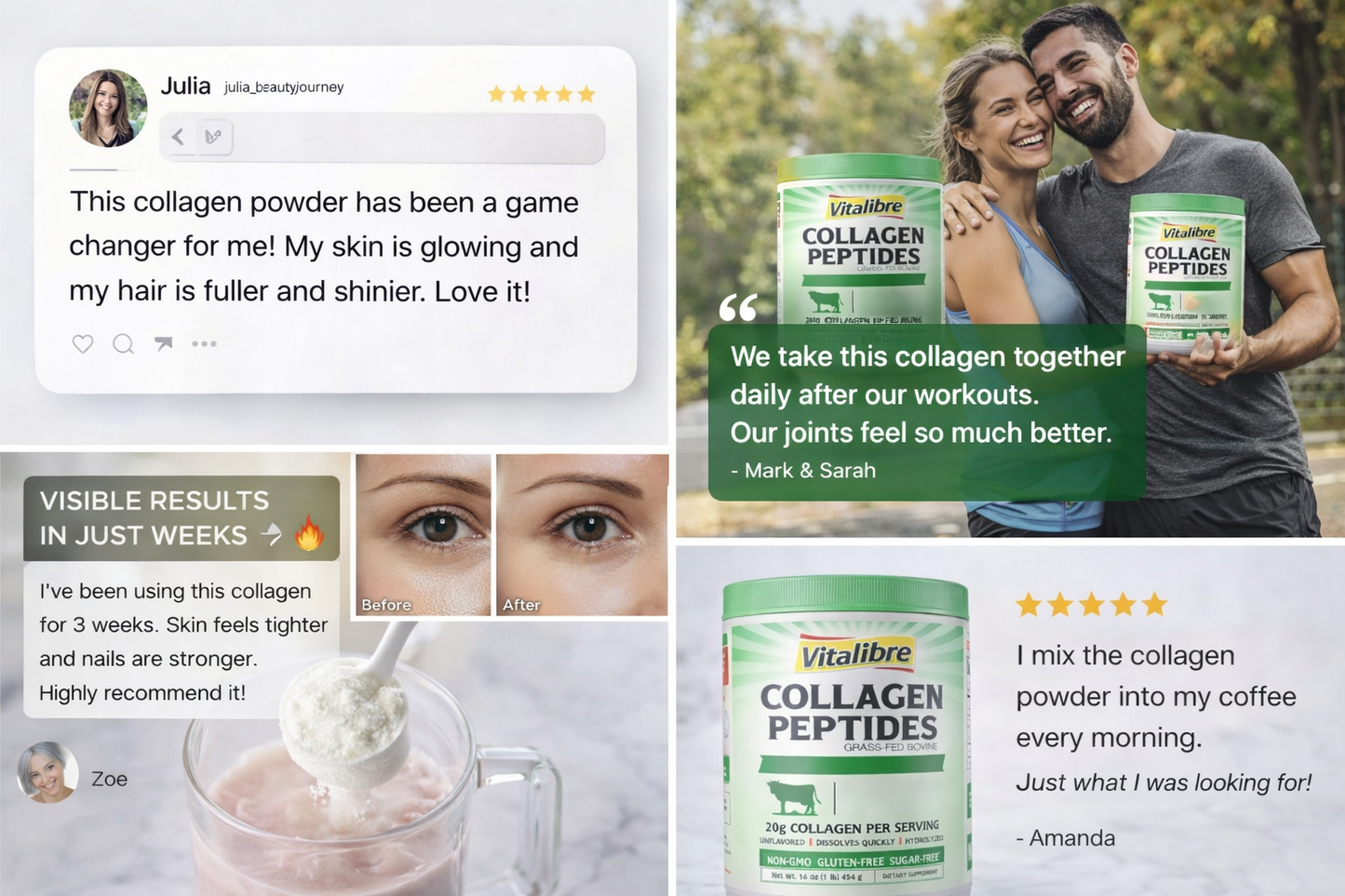 Grass-Fed Bovine Collagen Peptides Powder – Types I & III – Unflavored – 20g Collagen per Serving – Clean, Pure & Highly Bioavailable